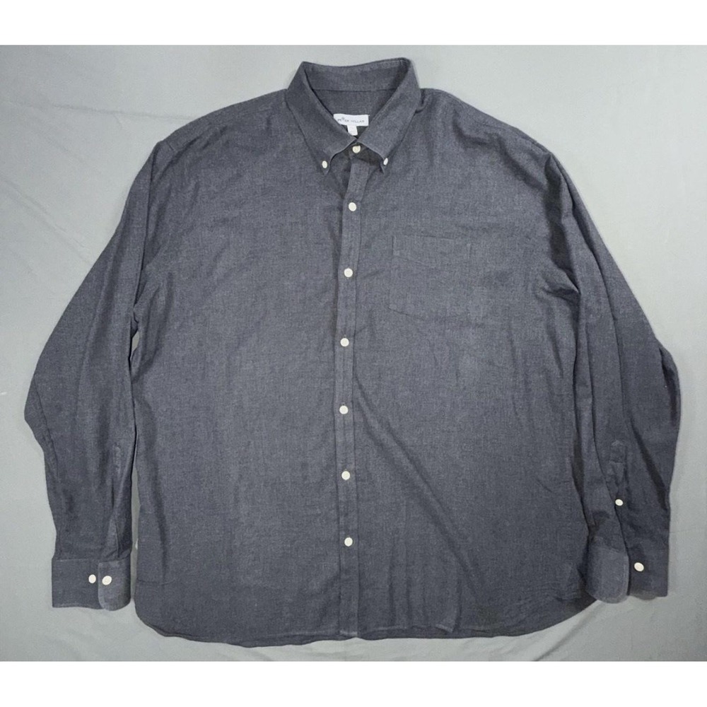 Peter Millar Shirt Mens XL Gray Solid Stretch Long Sleeve Button Up Casual Woven